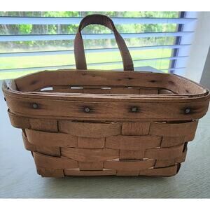 LONGABERGER BASKET-Mail-Keys-Leather Handle-Hanging-Handmade-Signed-1985